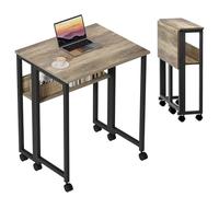 GreenForest Piccola Scrivania Pieghevole Salvaspazio con Scaffale, 63 CM Scrivania da PC su Ruote Facile da Assemblare, Adatta per Ufficio, Camera da Letto e Studio, Lavaggio Grigio