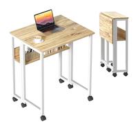GreenForest Piccola Scrivania Pieghevole Salvaspazio con Scaffale, 63 CM Scrivania da PC su Ruote Facile da Assemblare, Adatta per Ufficio, Camera da Letto e Studio, Beige