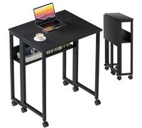 GreenForest Piccola Scrivania Pieghevole Salvaspazio con Scaffale, 63 CM Scrivania da PC su Ruote Facile da Assemblare, Adatta per Ufficio, Camera da Letto e Studio, Nera