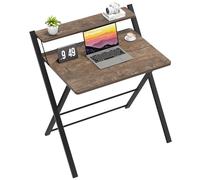 GreenForest Salvaspazio Scrivania Pieghevole Piccola con Scaffale, Tavolo da Ufficio Robusto, per Computer Portatile, Pronta all'Uso Senza Montaggio, Marrone