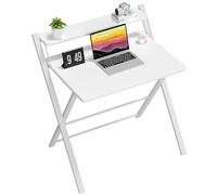 GreenForest Salvaspazio Scrivania Pieghevole Piccola con Scaffale, Tavolo da Ufficio Robusto, per Computer Portatile, Pronta all'Uso Senza Montaggio, Bianca