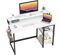 GreenForest Scrivania con Supporto per Monitor, Scrivania Gaming 100cm con Scaffali Reversibile, Tavolo PC Moderna Multifunzionale, Montaggio Facile, Bianca
