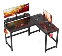 GreenForest Scrivania Gaming a Forma di L Salvaspazio Con Supporto di Tazza e Gancio per Cuffie 128cm - Ufficio Reversibile ad Angolo Con Supporto di Monitor, Nero