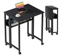 GreenForest Scrivania Pieghevole Salvaspazio con Scaffale, 80 CM Scrivania da PC su Ruote Facile da Assemblare, Adatta per Ufficio, Camera da Letto e Studio, Nera
