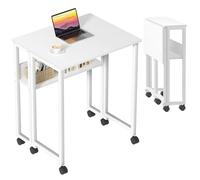 GreenForest Scrivania Pieghevole Salvaspazio con Scaffale, 80 CM Scrivania da PC su Ruote Facile da Assemblare, Adatta per Ufficio, Camera da Letto e Studio, Bianca