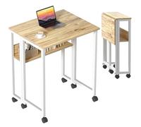GreenForest Scrivania Pieghevole Salvaspazio con Scaffale, 80 CM Scrivania da PC su Ruote Facile da Assemblare, Adatta per Ufficio, Camera da Letto e Studio, Beige