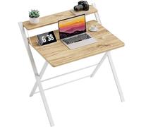 GreenForest Scrivania Salvaspazio Pieghevole Piccola con Scaffale, Tavolo da Ufficio Robusto, per Computer Portatile, Pronta all'Uso Senza Montaggio, Beige