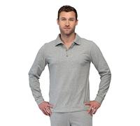 greenjama Maglietta da Uomo a Maniche Lunghe con Colletto Polo Parte Superiore del Pigiama, Grigio, XXL