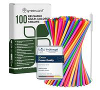 Greenland Confezione da 100 Cannucce Riutilizzabili Multicolore con Scovolino - 21 cm di Lunghezza, 6 mm di Diametro - Perfette per Cocktail, Latte, Succhi, Tè