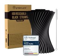 Greenland Confezione da 100 Cannucce Riutilizzabili Nere con Scovolino - 21 cm di Lunghezza, 6 mm di Diametro - Perfette per Cocktail, Latte, Succhi, Tè