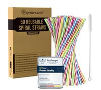 Greenland Confezione da 50 Cannucce Riutilizzabili a Spirale con Scovolino - 21 cm di Lunghezza, 6 mm di Diametro - Perfette per Cocktail, Latte, Succhi, Tè