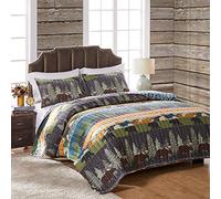 Greenland Home Fashions Black Bear Lodge Set Trapunta, 100% Cotone, Retro in Microfibra, Imbottitura in Poliestere, Multicolore, 3-Piece Full/Queen