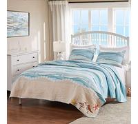 Greenland Home Fashions Maui Embroidered Coastal Set Trapunta, Cotone, Multicolore, 3-Piece King/Cal King
