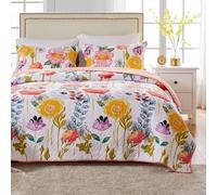 Greenland Home Fashions Watercolor Dream Set Trapunta Floreale Moderna in 100% Cotone, Bianco, 3-Piece King/Cal King