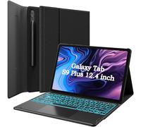 GreenLaw Custodia con tastiera per Samsung Galaxy Tab S9 Plus, retroilluminazione a 7 colori, rimovibile magnetica, Smart Touchpad, portapenne, SM-X810/X816B/X818U, per Samsung Tab S9+ 12,4" 2023,