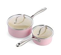GreenLife Artizan Set di Pentole in Ceramica Antiaderente Sana da 14cm/1L e 18cm/2L, Senza PFAS, Manico in Acciaio Inox, Adatta all'Induzione, Lavabile in Lavastoviglie, Sicuro al Forno, Rosa