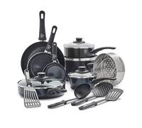 GreenLife Soft Grip Batteria di Pentole 16 Pezzi, Rivestimento Antiaderente senza PFAS, Padella 12/18/24 cm,Casseruola con Coperchi, Pentola 15/18 cm, Lavabile in Lavastoviglie, Nero