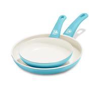 GreenLife Soft Grip Set di padelle in ceramica antiaderente da 18 cm e 26 cm, senza PFAS, lavabili in lavastoviglie, sicuro al forno, blu caraibico