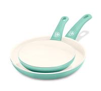 GreenLife Soft Grip Set di pentole da 2 pezzi, padella da 18 cm e 26 cm con rivestimento in ceramica antiaderente sana, senza PFAS, lavabili in lavastoviglie, Sicuro al forno, turchese