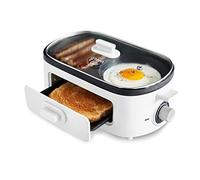 GreenLife Stazione per la colazione 3 in 1, doppia piastra antiaderente in ceramica sana per uova, carne, salsiccia, pancake, pancake e panini per la colazione, cassetto per toast a 2 fette, timer