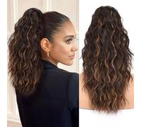 Greenmirr Coda di cavallo Estensione artiglio Clip 18 pollici per le donne Multi Layered Fluffy Spessa Clip di pino riccio in parrucca sintetica ondulata (10B-22 Ombre Brown Blonde)