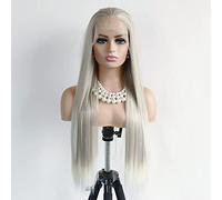 Greenmirr Lungo dritto Ombre Platinum Biondo Lace Front Wig 26in Heated Synthetic Fiber Replacement Hair for Daily Party