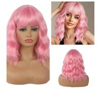 Greenmirr ondulato corto rosa chiaro resistente al calore parrucche sintetiche per Cosplay 14in (cotone Candy Pink)