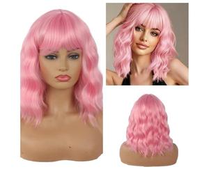 Greenmirr ondulato corto rosa chiaro resistente al calore parrucche sintetiche per Cosplay 14in (cotone Candy Pink)
