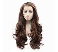Greenmirr Parrucche Lace Front marrone ondulato 13x4 con parte anteriore in pizzo a con capelli sintetici resistenti al calore 26in