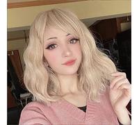 Greenmirr Short Biondo BOB Ondulato Parrucche con frangia Capelli sintetici resistenti al calore 14 pollici per il costume del partito di Cosplay Halloween (Blonde)