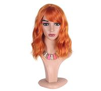Greenmirr Short BOB Ondulato Parrucche con frangia Capelli sintetici resistenti al calore 14 pollici per il costume del partito di Cosplay Halloween (Orange)