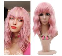 Greenmirr Short BOB Ondulato Parrucche con frangia Capelli sintetici resistenti al calore 14 pollici per il costume del partito di Cosplay Halloween (Pink)