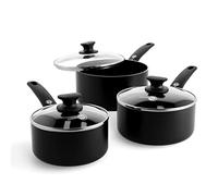 GreenPan Cambridge Batteria di pentole in Sano Ceramica Antiaderente da 16cm/1,5L, 18cm/2,1L e 20cm/3,1L con coperchi, Senza PFAS, Induzione, Forno e Lavastoviglie, Nero