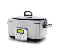 GreenPan Elite 8-in-1 Slow Cooker programmabile da 6L,coperchio lavabile in lavastoviglie e vassoio rimovibile, ceramica sana senza PFAS antiaderente, cottura,soffritto,cestello a vapore,arrosto,inox