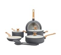 GreenPan Essence - Set di 5 pentole e padelle, rivestimento antiaderente in ceramica, senza PFA, adatto al forno fino a 200 °C, adatto per piani cottura a induzione, colore: grigio