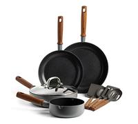 GreenPan Mayflower Pro Set di Pentole da 9 pezzi Antiaderente in Ceramica Anodizzato Dura Sana,con Padella,Pentole e Utensili,Manico in Legno Vintage,senza PFAS,Adatto all'Induzione,Grigio Carbone