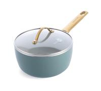 GreenPan Padova Reserve Casseruola Antiaderente in Ceramica Sana Anodizzata 18 cm/2 Litri con Coperchio in Vetro, Senza PFAS, Induzione, Manico Oro, Lavabile in Lavastoviglie, Forno, Blu Fumoso