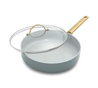 GreenPan Padova Reserve Padella per Sauté Antiaderente in Ceramica Sana Anodizzata Dura da 28 cm/3 Litri con Coperchio in Vetro, Senza PFAS, Induzione, Manico Oro, Lavastoviglie, Forno, Blu Fumoso