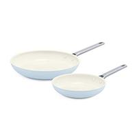 GreenPan Padova - Set di padelle in ceramica anodizzata dura, antiaderente, 20,3 cm e 25,4 cm, senza PFAS, lavabile in lavastoviglie, colore: azzurro