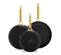 GreenPan Reserve Antiaderente in Ceramica Sana, Set di Padelle a 3 Pezzi, 20 cm, 24 cm e 28 cm, Senza PFAS, Adatto all'Induzione, Manico Oro, Sicuro al Forno, Lavabile in Lavastoviglie, Nero
