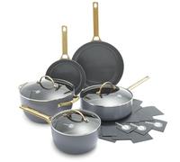 GreenPan Reserve - Set di pentole e padelle in ceramica anodizzata, 12 pezzi, con manici dorati, senza PFA, lavabili in lavastoviglie, carbone