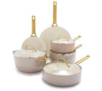 GreenPan Reserve - Set di pentole e padelle in ceramica anodizzata sana, antiaderenti, 10 pezzi, manico dorato, senza PFA, lavabili in lavastoviglie, utilizzabili in forno, colore: marrone talpa