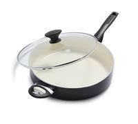 GreenPan Rio Padella per Sauté Antiaderente in Ceramica Sana da 30 cm/4.8 Litri con Coperchio, Senza PFAS, Manico Fredda al Tatto, Sicuro in forno fino a 160°C, Nero e Crema