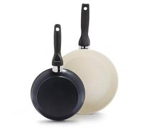 GreenPan Rio Set di Padelle Antiaderente in Ceramica Sana a 2 Pezzi, 20 cm e 26 cm, Senza PFAS, Manico Fredda al Tatto, Sicuro in forno fino a 160°C, Nero e Crema