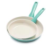 GreenPan Rio Set di Padelle Antiaderente in Ceramica Sana a 2 Pezzi, 20 cm e 26 cm, Senza PFAS, Manico Fredda al Tatto, Sicuro in forno fino a 160°C, Turschese e Crema