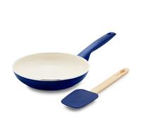 Greenpan Rio - Set padella e spatola, 20,3 cm, manico morbido, senza PFA, lavabile in lavastoviglie, utilizzabile in forno, colore: blu Oxford