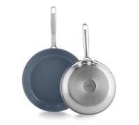 GreenPan Treviso Set di 2 Padelle in Acciaio Inox con Rivestimento Ceramico Antiaderente Sano, 24 cm e 28 cm, senza PFAS, Induzione, Forno e Lavastoviglie, Argento