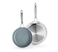 Greenpan Valencia Pro - Set di padelle in acciaio inox a tre strati da 20,3 cm e 25,4 cm, rivestimento in ceramica sana antiaderente senza PFA, senza PFOA, pentole multirivestite, induzione,