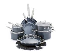 GreenPan Valencia Pro Set di pentole 16 pezzi in ceramica antiaderente anodizzata dura, set di pentole e padelle, senza PFAS, induzione, lavabile in lavastoviglie, forno, grigio