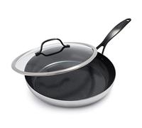 GreenPan Venice Pro Noir Tri-Ply Acciaio Inox Ceramica Sana Antiaderente Padella 30cm, Manico Nero Opaco, Senza PFAS, Induzione, Lavabile in lavastoviglie, Forno, Argento